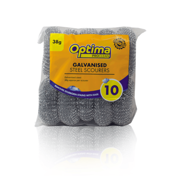 OPTIMA PROCLEAN HEAVY DUTY GALVANISED STEEL SCOURERS 38G 10 PACK